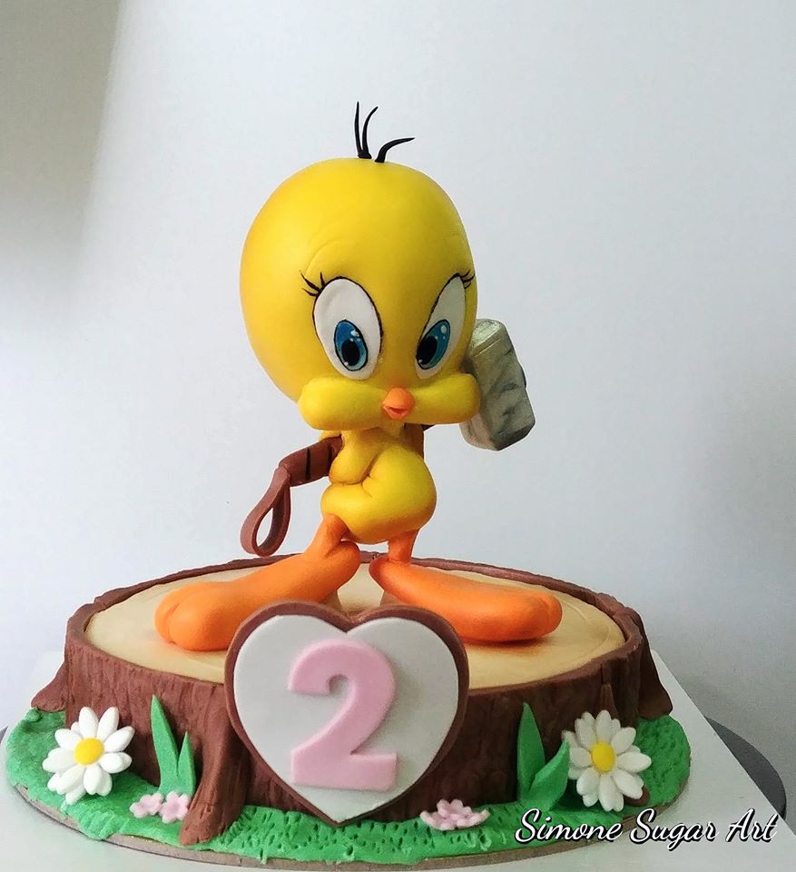 Sculpted Tweety Bird cake with hammer