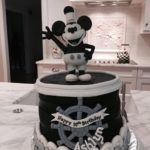 Terrific Black and White Steamboat Willie Mickey Mouse Cake