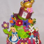 Colorful Multi-tiered Alice in Wonderland Birthday Cake