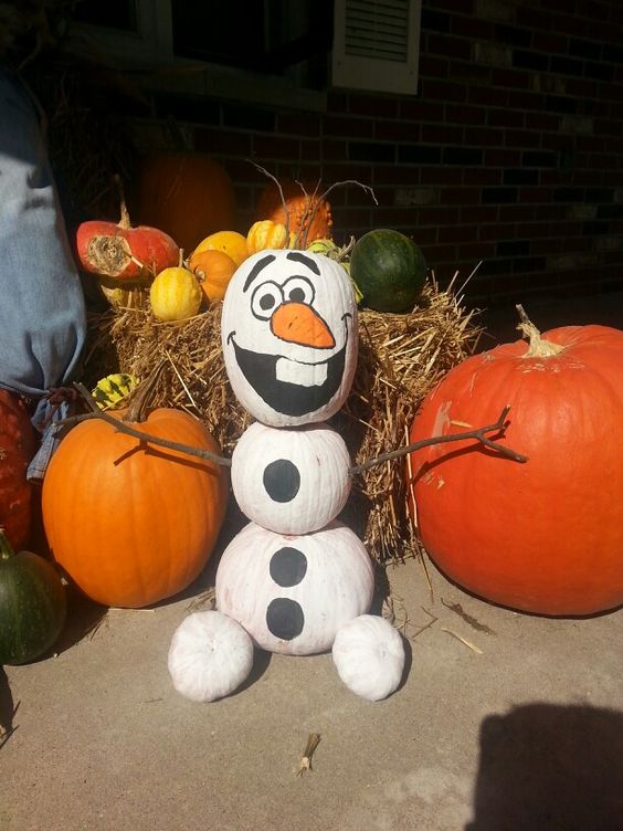 Superb Olaf Painted Pumpkin Sculpture - Between The Pages Blog