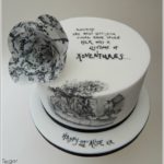 Marvelous Black and White Hand-Drawn Alice In Wonderland Cake