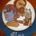 Star Wars Cake featuring drawings of Anakin, Obi Wan, and Ahsoka