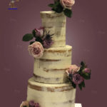 Semi-naked Wedding Cake w Flower Corsages