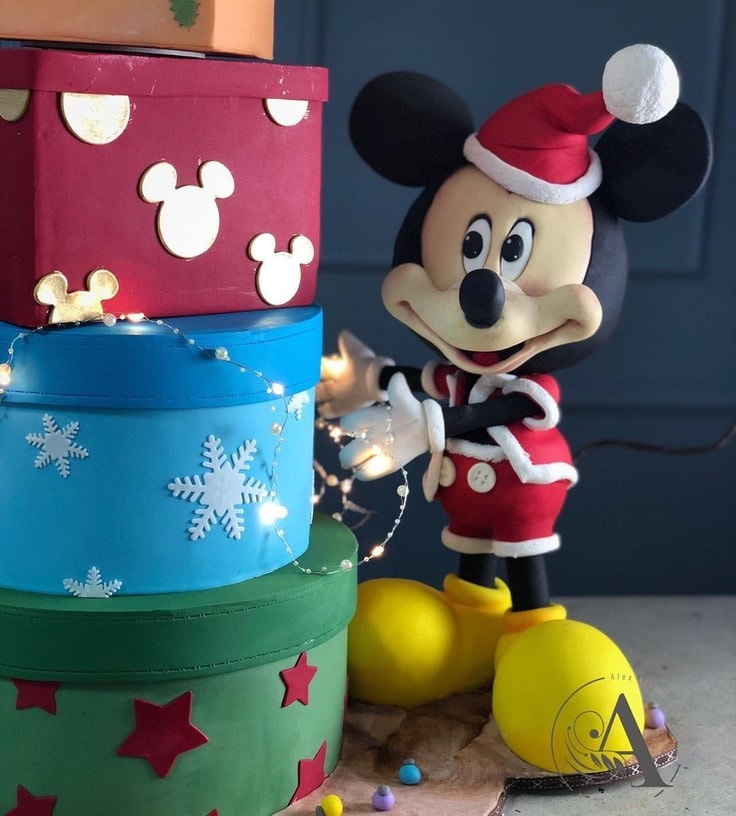 Close-up of Mickey Mouse Christmas Cake