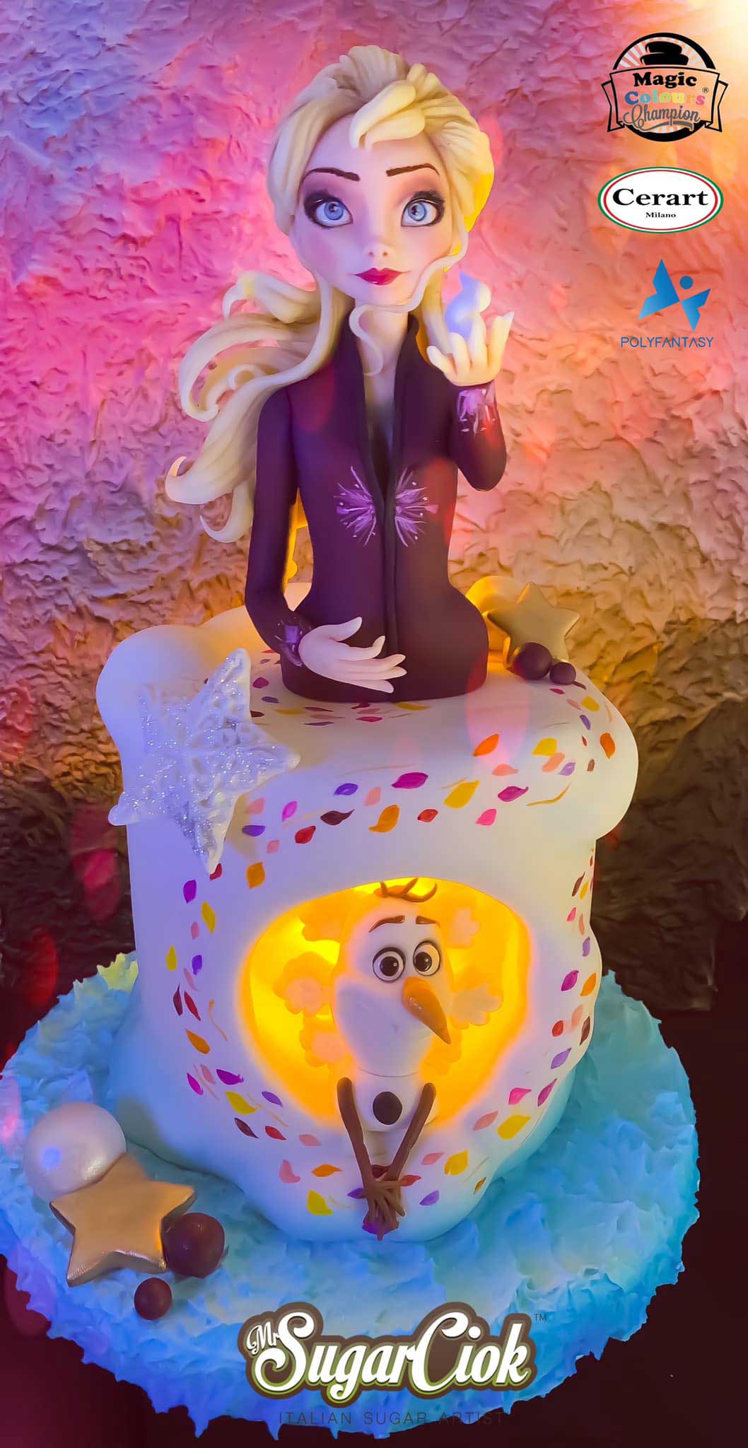 Olaf and Elsa Illuminated Cake