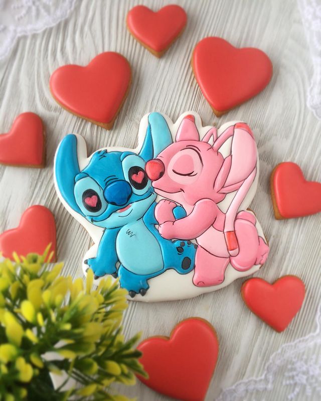 Stitch and Angel Valentine's Day Cookie