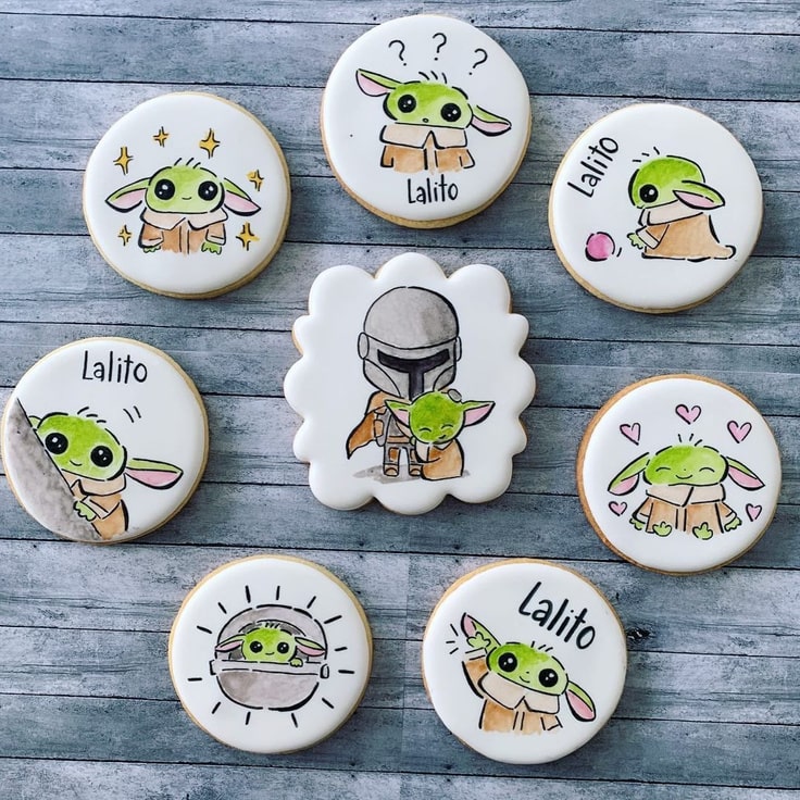 Hand Drawn Baby Yoda Cookies