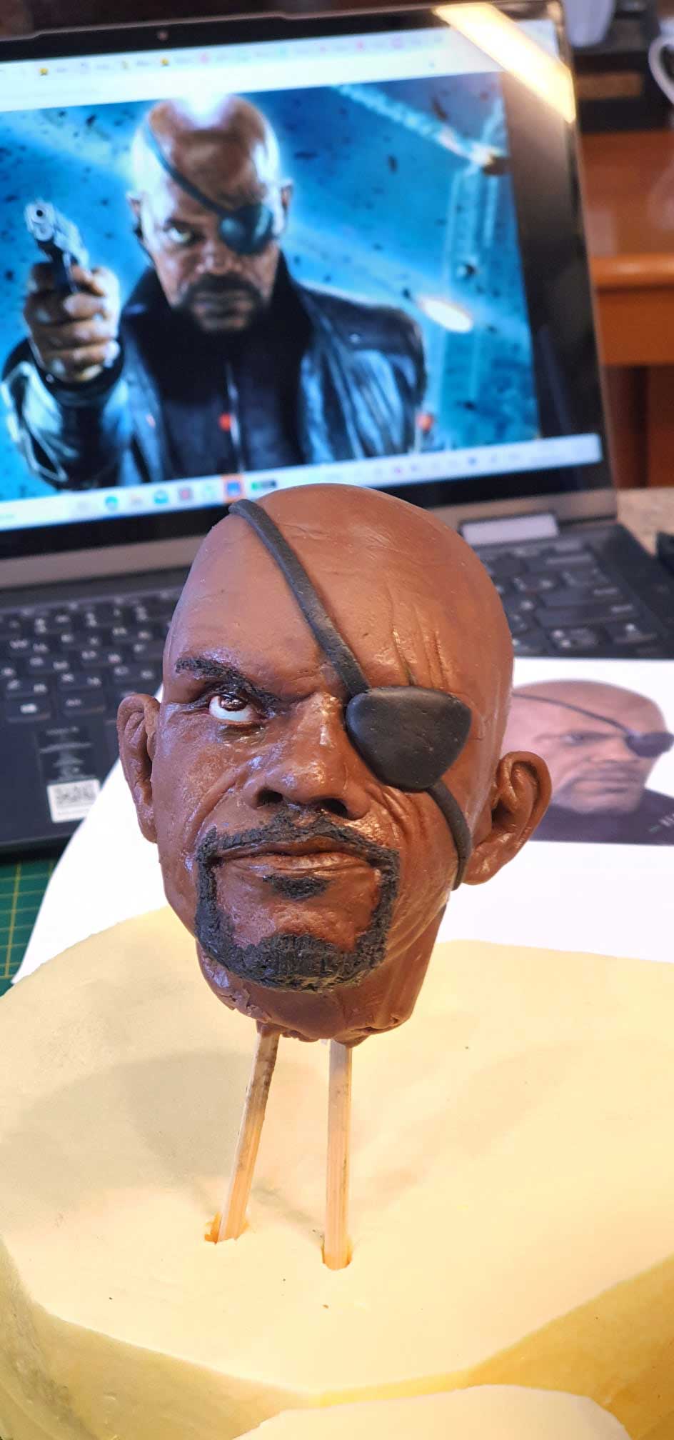 Sculpting Nick Fury's head