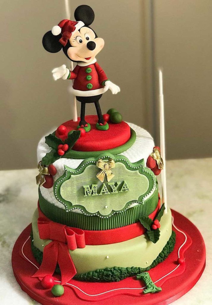 Green and Red Santa Mickey Birthday Cake