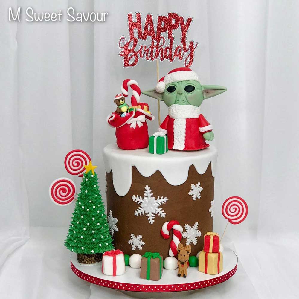 Santa Baby Yoda Birthday Cake