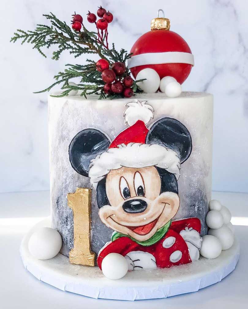 Santa Mickey 1st Birthday Cake