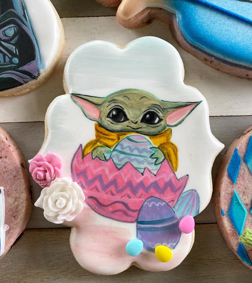 Baby Yoda Easter Cookie