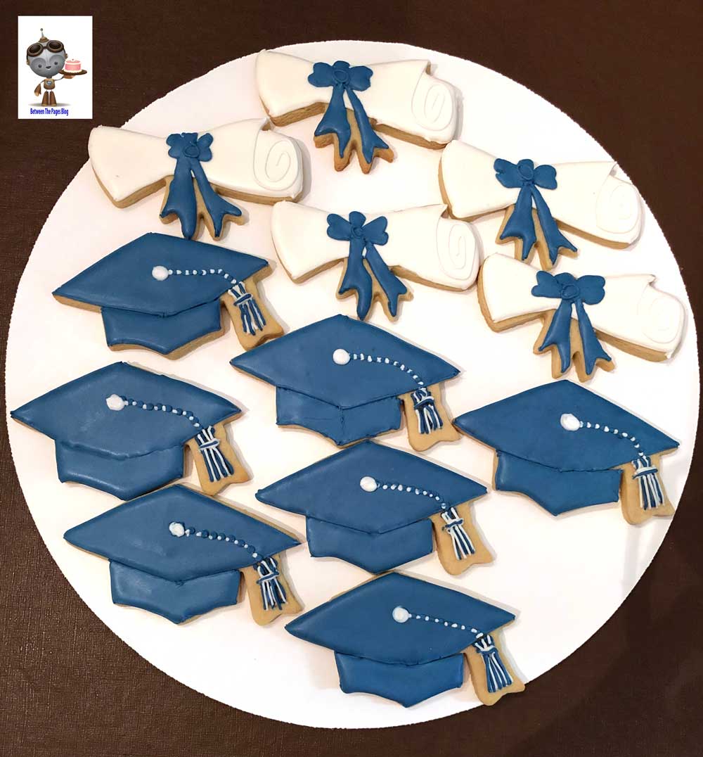 Blue Graduation Hat and Diploma Cookies