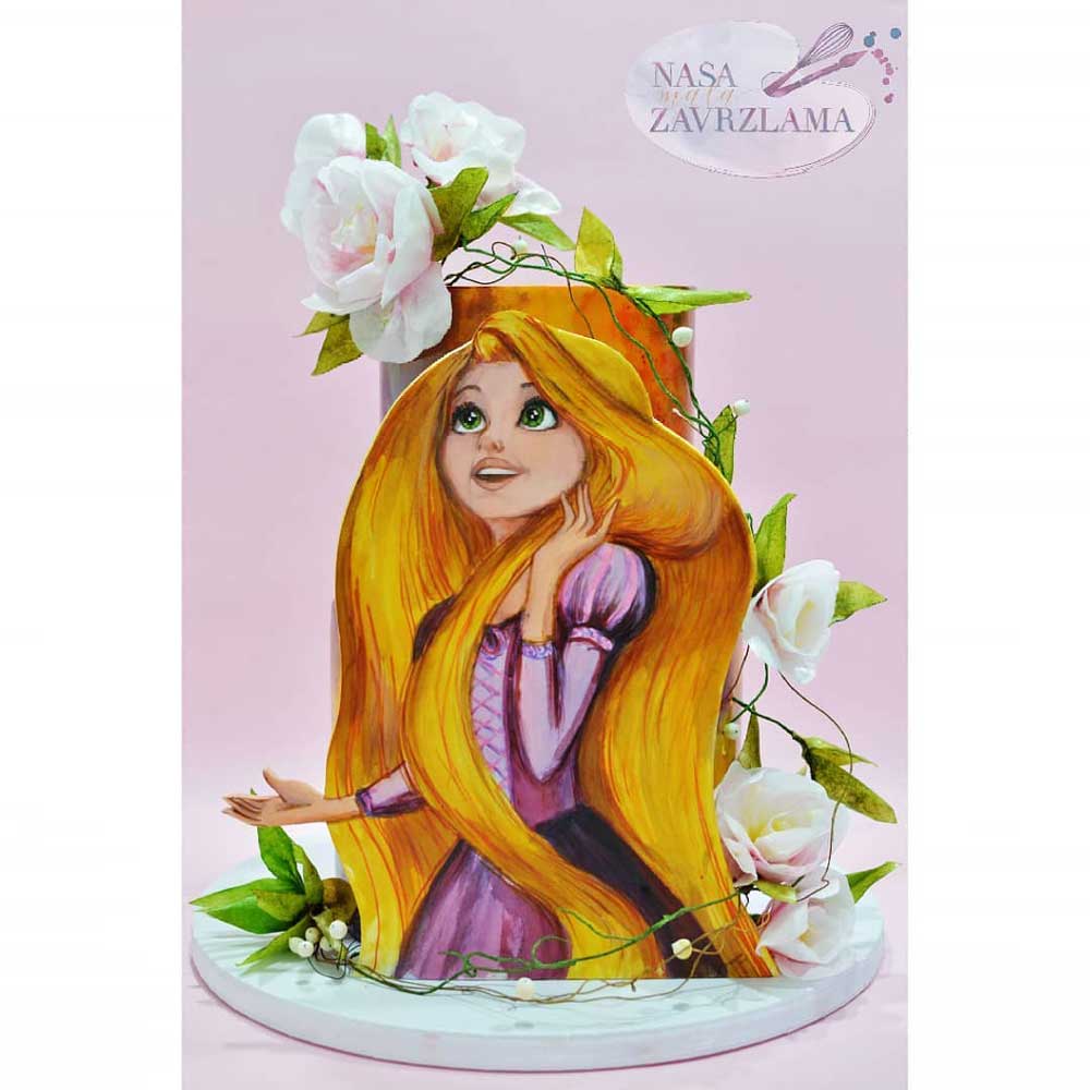 Hand-painted Rapunzel cake
