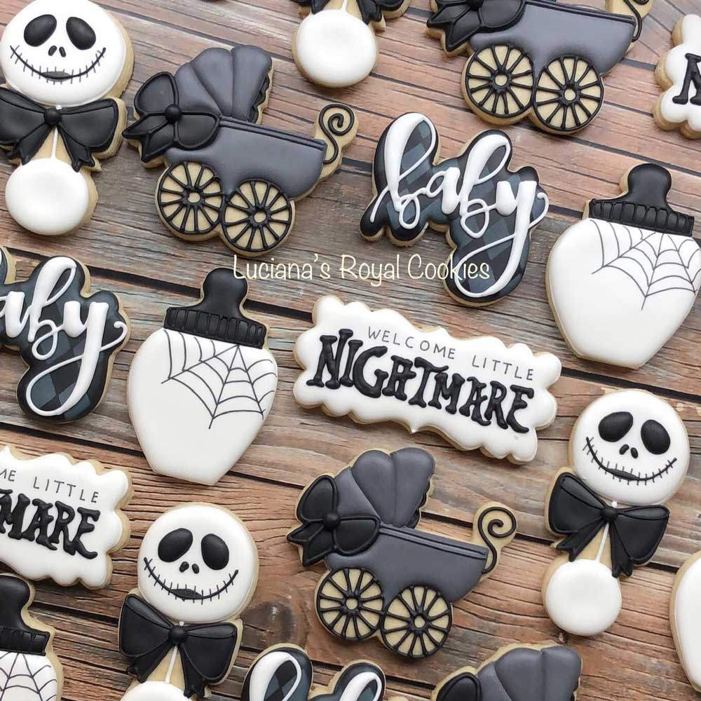 Black & White Nightmare Before Christmas Baby Shower Cookies