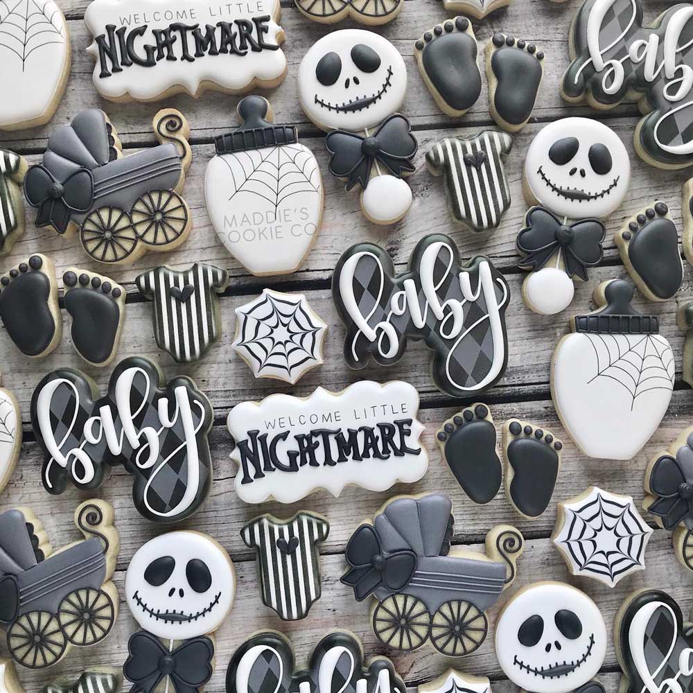 Black & White Nightmare Before Christmas Baby Shower Cookies