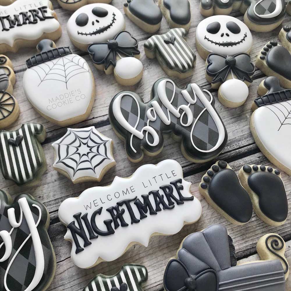 Black & White Nightmare Before Christmas Baby Shower Cookies