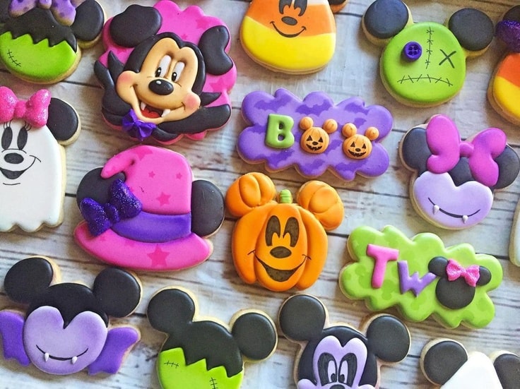 Green & Pink Mickey & Minnie Halloween Cookies
