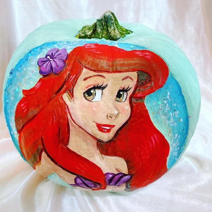 Painted pumpkin of Ariel, the Little Mermaid