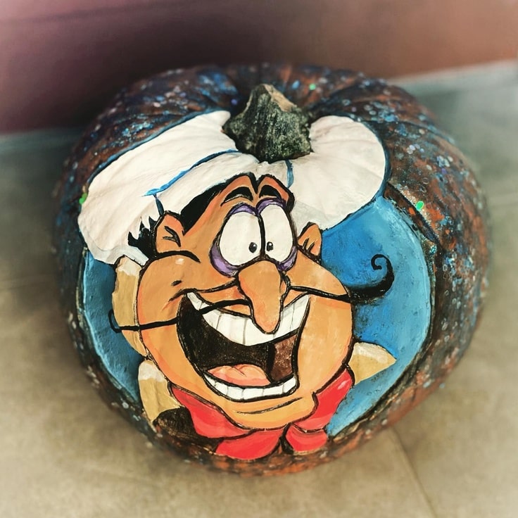 Painted pumpkin of Chef Louis from the Little Mermaid