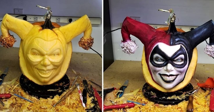 Harley Quinn Pumpkin - Before & After Painting