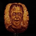 A pumpkin carving of the classic Fred Gwynne version of Herman Munster