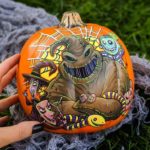 Painted pumpkin of Oogie Boogie from The Nightmare Before Christmas