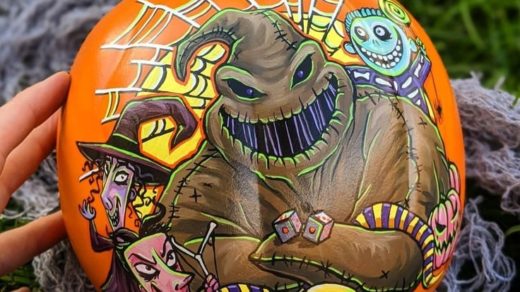Painted pumpkin of Oogie Boogie from The Nightmare Before Christmas