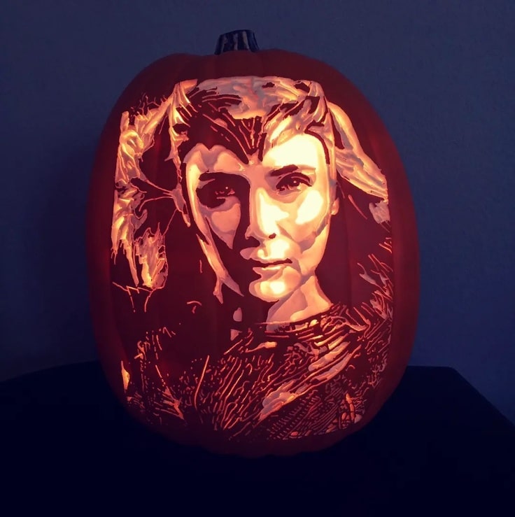 Pumpkin carving for Elizabeth Olsen as the Scarlet Witch