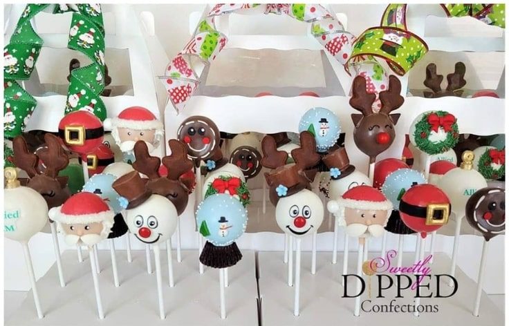 These Christmas Cake Pops include Frosty, Rudolph, Santa and more.