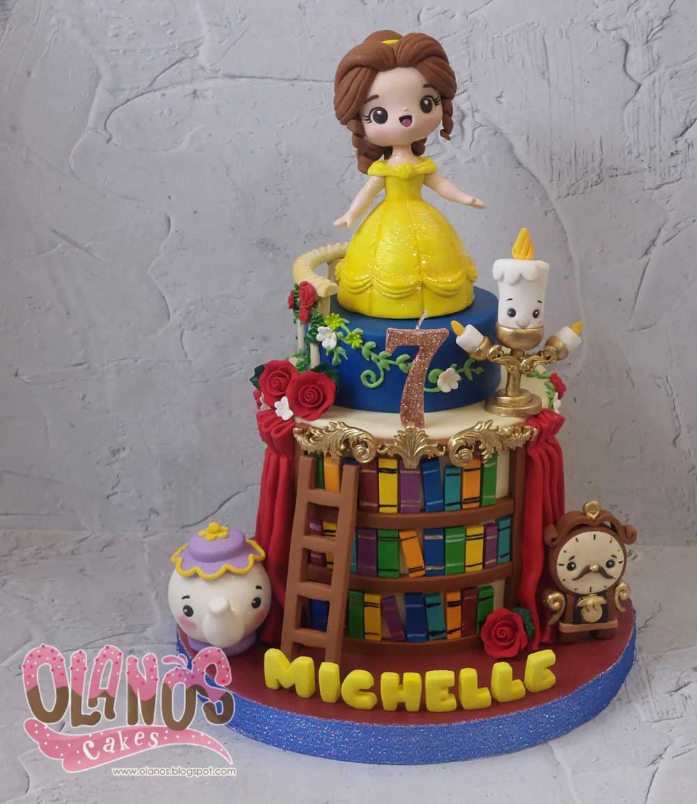 Chibi Beauty & the Beast Library cake