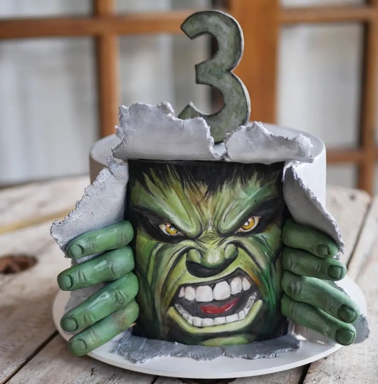 Hand Painted Hulk 3rd Birthday Cake
