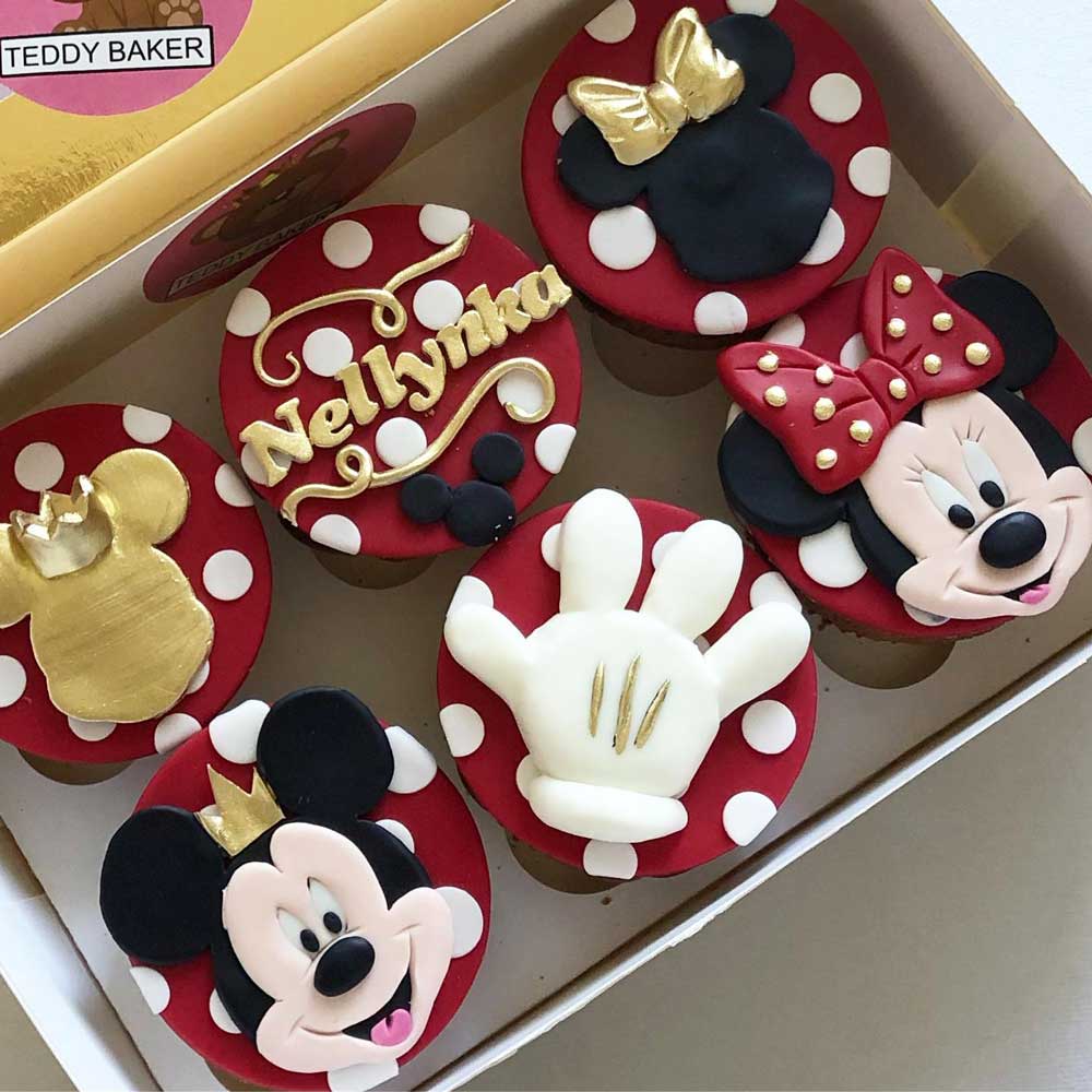 Red Layered Fondant Mickey & Minnie Cupcakes