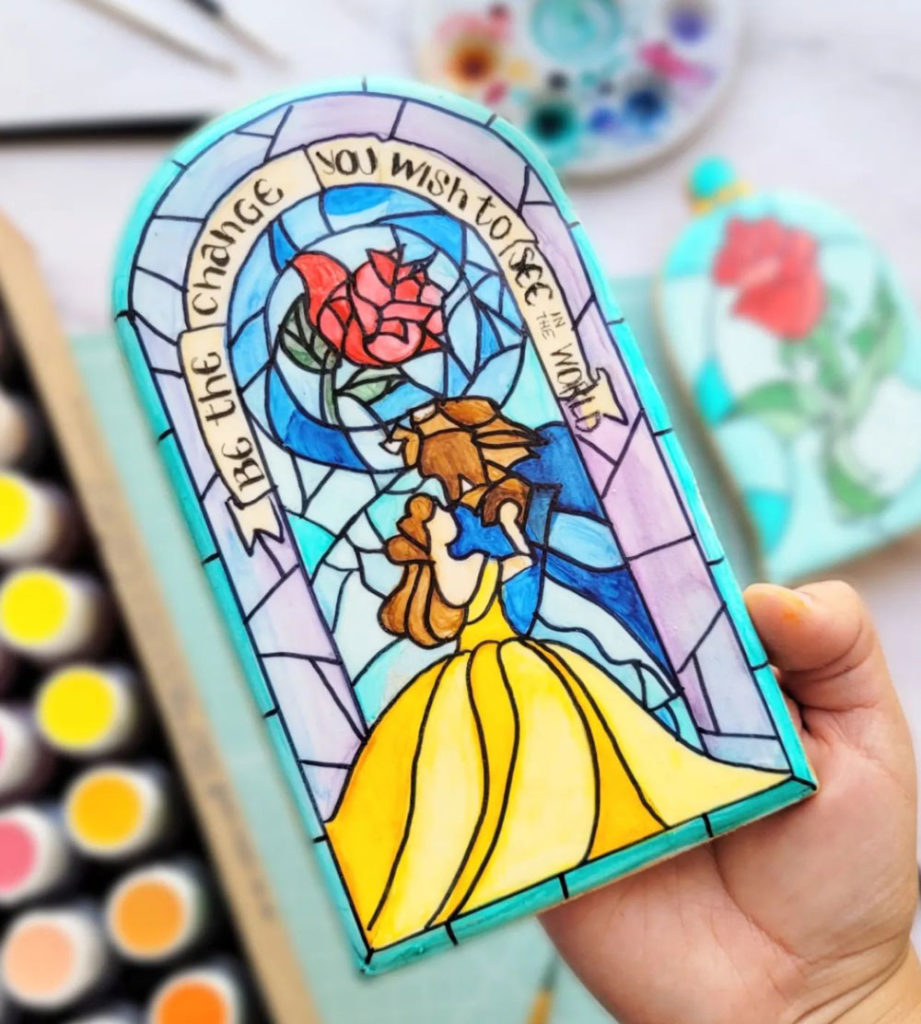 Stained Glass Beauty and the Beast cookie