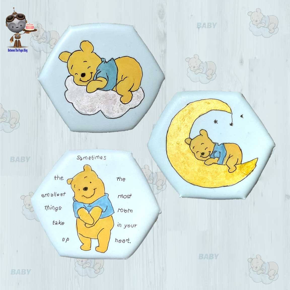 Blue & White Pooh Baby Shower Cookies