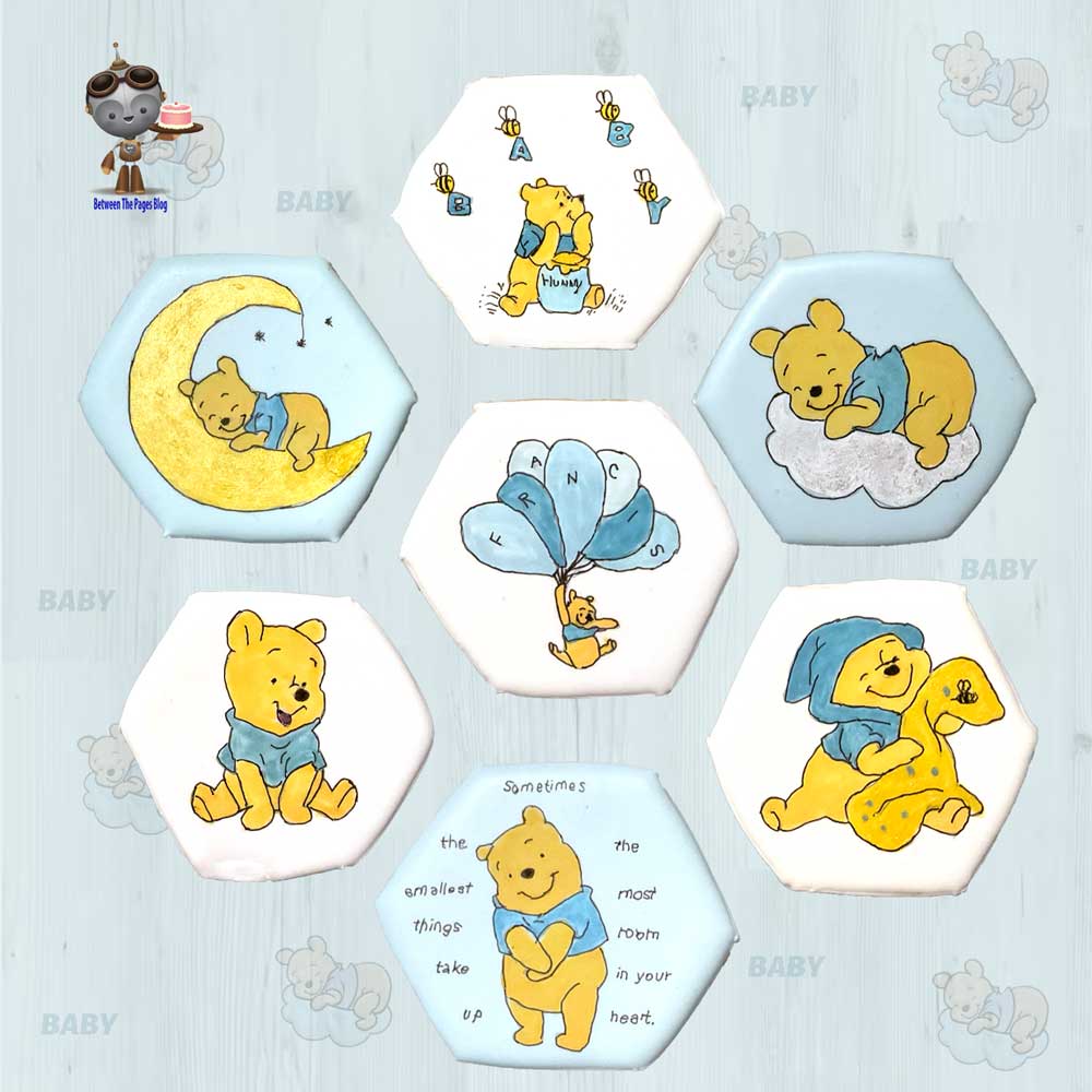 Blue & White Pooh Baby Shower Cookies