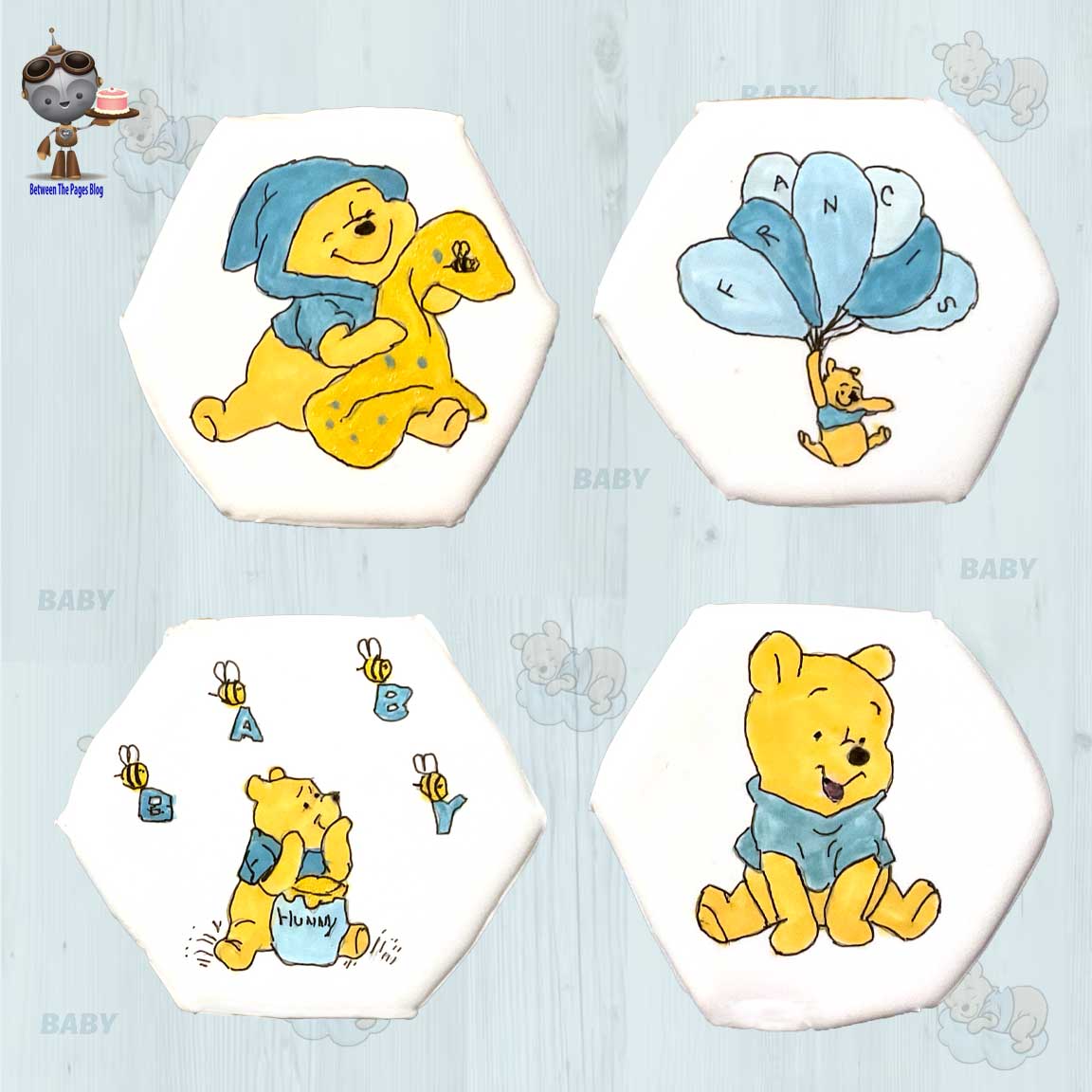 Blue & White Pooh Baby Shower Cookies