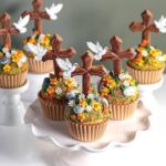 These Easter Cupcakes look like a hill with a wooden cross on it. The Holy Spirit in the form of a dove has landed on the cross.