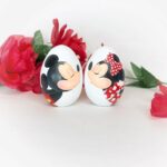 Easter Eggs of Mickey and Minnie Mouse that when placed together look like they're kissing